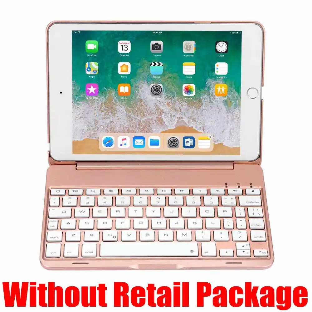Ультра тонкий 7 цветов светодиодный алюминиевый беспроводной Bluetooth русский/испанский/иврит чехол-клавиатура для нового iPad mini 5 - Цвет: Rose Gold-No Package
