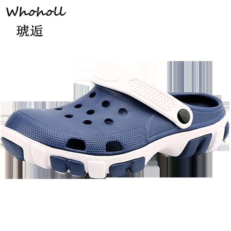 Whoholl 2019 Men Sandals Summer Slippers Shoes Croc Fashion Beach Sandals Casual Flat Slip on Flip Flops Men Hollow Shoes