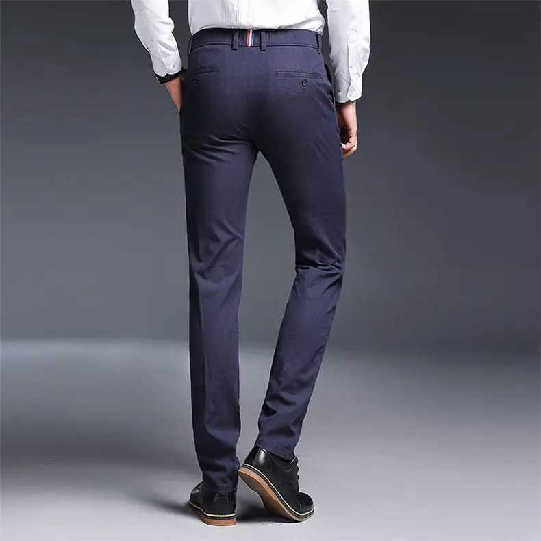 2018 Autumn New Fashion Pants Men Slim Fit Classic Casual Mens Pants Full Length Male Pants Black Blue Cream Plus Size 38 40-11