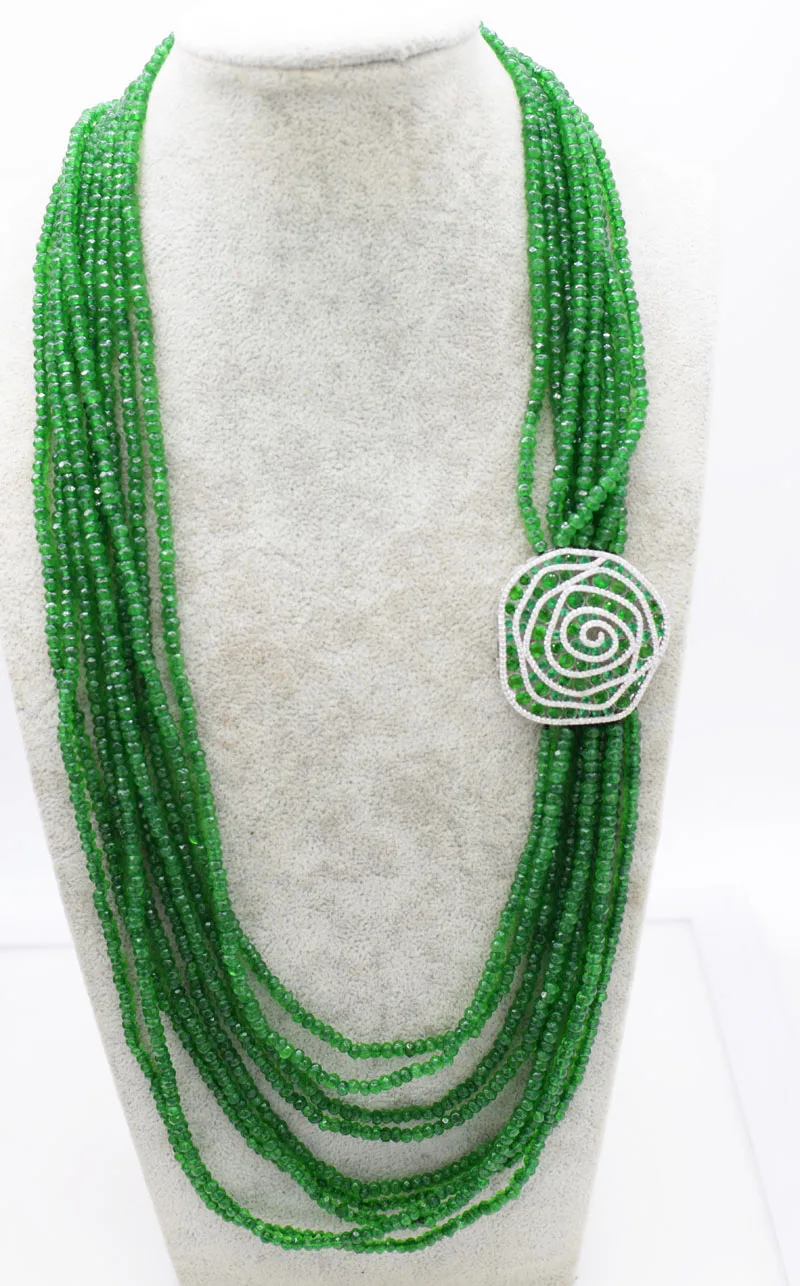 

9rows green jade roundel faceted 4*2mm necklace 26-34" nature wholesale bead discount gift green zircon