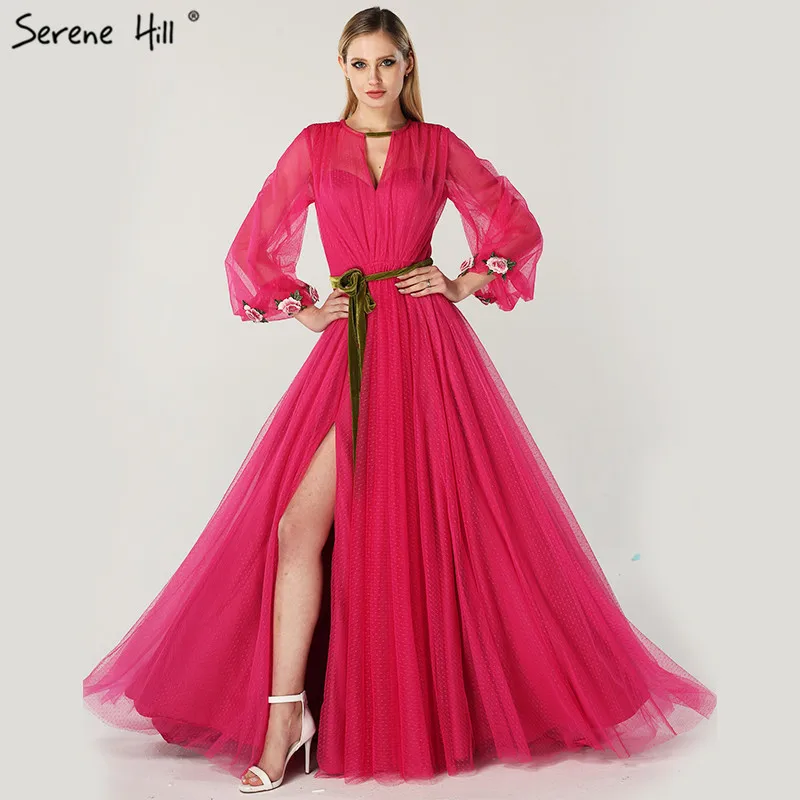 

Rose Perspective Sexy New Evening Dresses Long Sleeves Fashion Flowers Tulle Evening Gowns 2019 Serene Hill LA6540