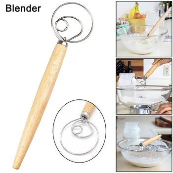 

Convenient Hot Bread Dough Whisk Mixer Egg Beater Wooden Handle Accessories Tool For Kitchen HY99 NO05