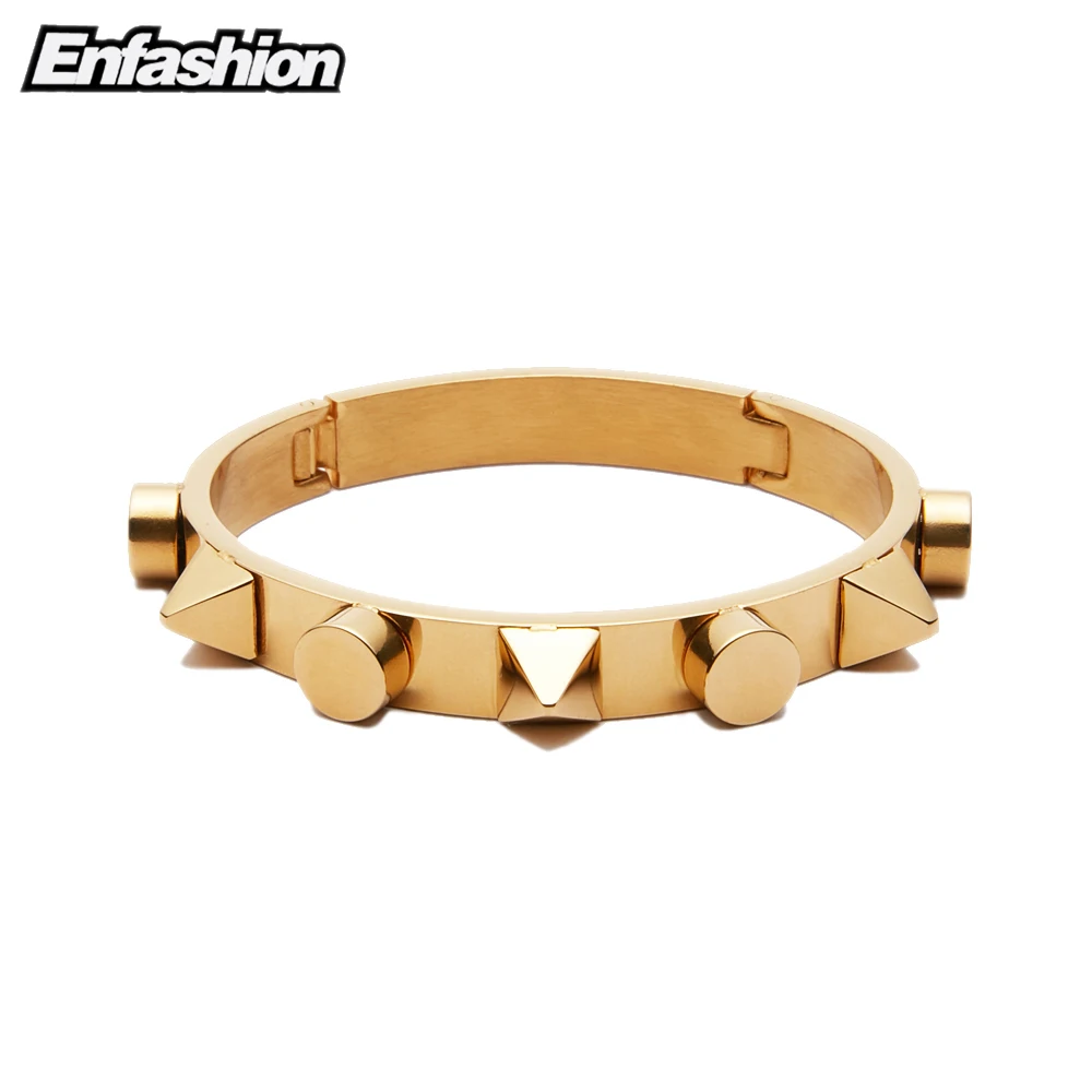 Enfashion Pyramid Cuff Bracelet Manchette Armband Gold color Punk Spike Bangle Bracelet For Women Bracelets Bangles Pulseiras цена Enfashion Pyramid Cuff Bracelet Manchette Armband Gold color Punk Spike Bangle Bracelet For Women Bracelets Bangles Pulseiras цены онлайн