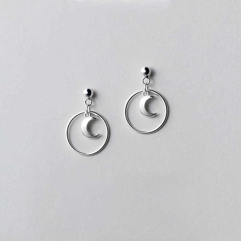 

AKOLION Simple Style Silver Moon Drop Earrings for Women Circle Earring Anti allergy Earrings 925 Jewelry