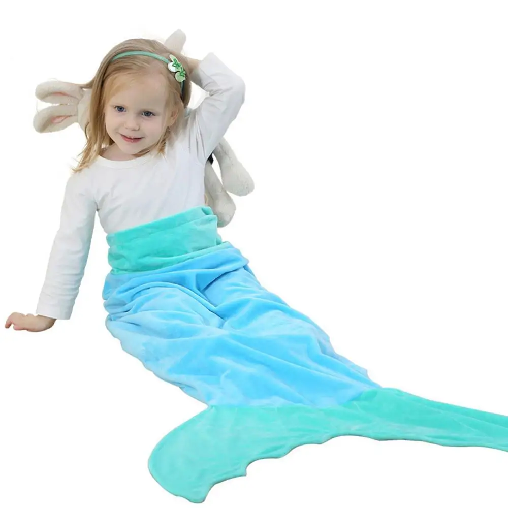 Одеяло «Русалочка» для маленьких девочек, теплый мягкий спальный мешок, детское флисовое Ночное платье, Пижама, От 1 до 7 лет, один размер - Цвет: Небесно-голубой
