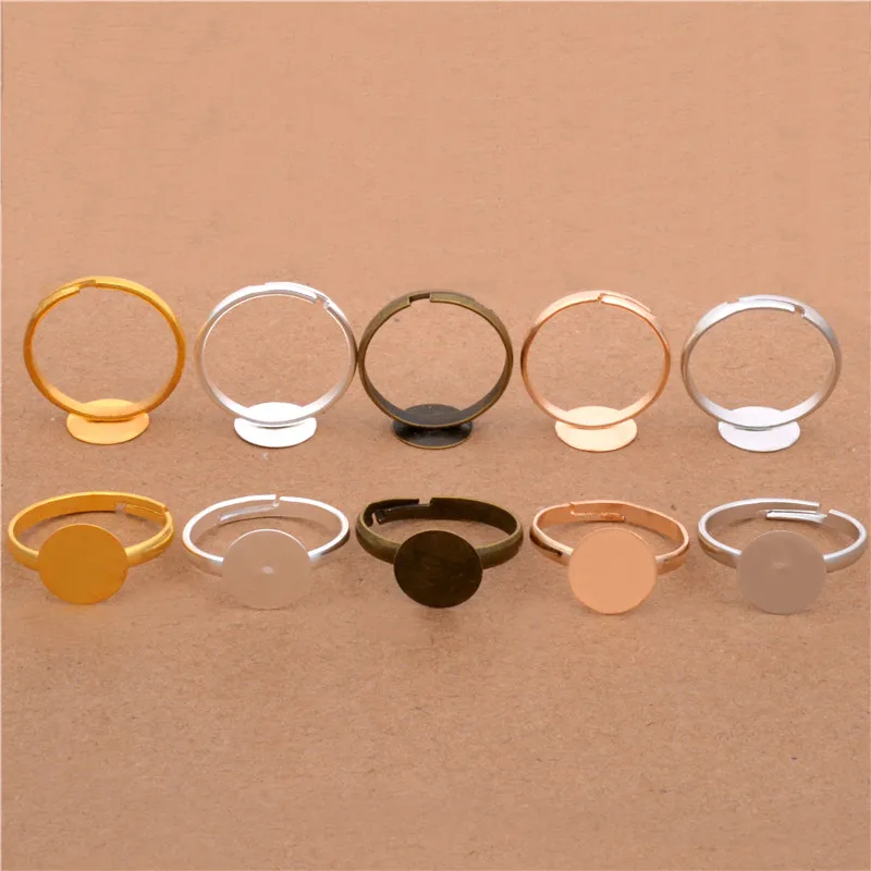 40pcs 10mm Flat Pad Bases Ring Finding Blank Adjustable Rings Base For Jewelry Making Diy
