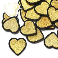 Buy 10PCS Gold Hearts Black Edge Fabric Embroidery Sew Iron On Patches Badges For Clothes Appliques Craft Decoration Sticker Online