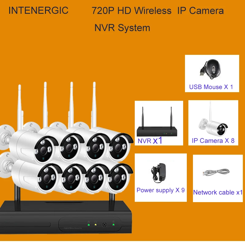 Intenergical система видеонаблюдения Wifi 720 P NVR комплект 8CH 720 P HD ip-камера аудио запись наружного ночного видения система безопасности камеры