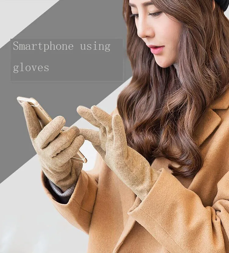 SUOGRY Wool Gloves Mittens for Women Smartphone use Winter Warm Knitted Fashion Gloves Black Pink Gray Khaki Ladies Brand Gloves