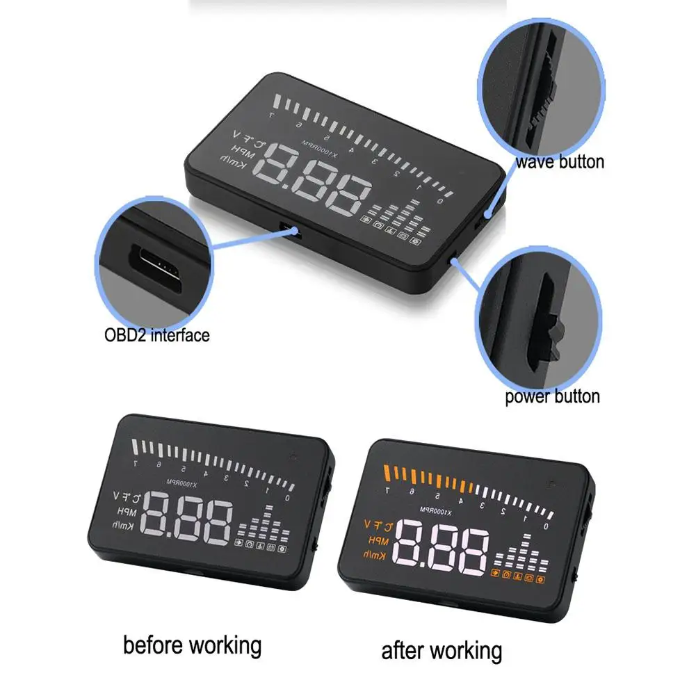 

BEESCLOVER 3" Car HUD Projector Head Up Display Speed Warning Fuel OBD II Head Up Display anti-skid pad Speedometer r30