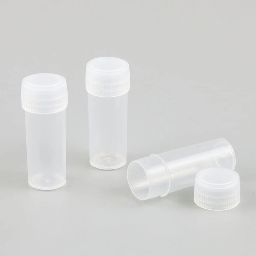 200 x 4g 4ml Plastic PE Test Tubes With White Plug Lab Hard Sample Container Transparent 2