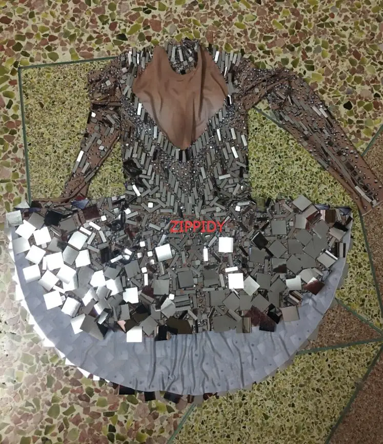 Shining Mirrors Stones Dress Female Singer Dancer Bright Costume One-piece Nightclub Dress Oufit Dancing Show Party Dresses