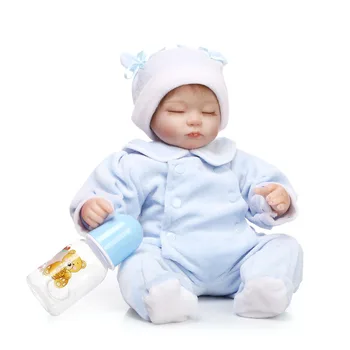 

Nicery 16-18inch 40-45cm Bebe Doll Reborn Soft Silicone Boy Girl Toy Reborn Baby Doll Gift for Children Blue Clothes Eyes Close