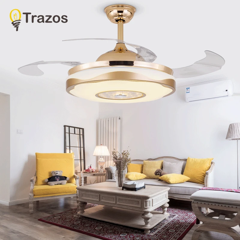 

TRAZOS 42 inch Modern LED Retractable Ceiling Fans With Lights Living Three-colour Decoration Folding Ceiling Fan Lamp 220 Volt