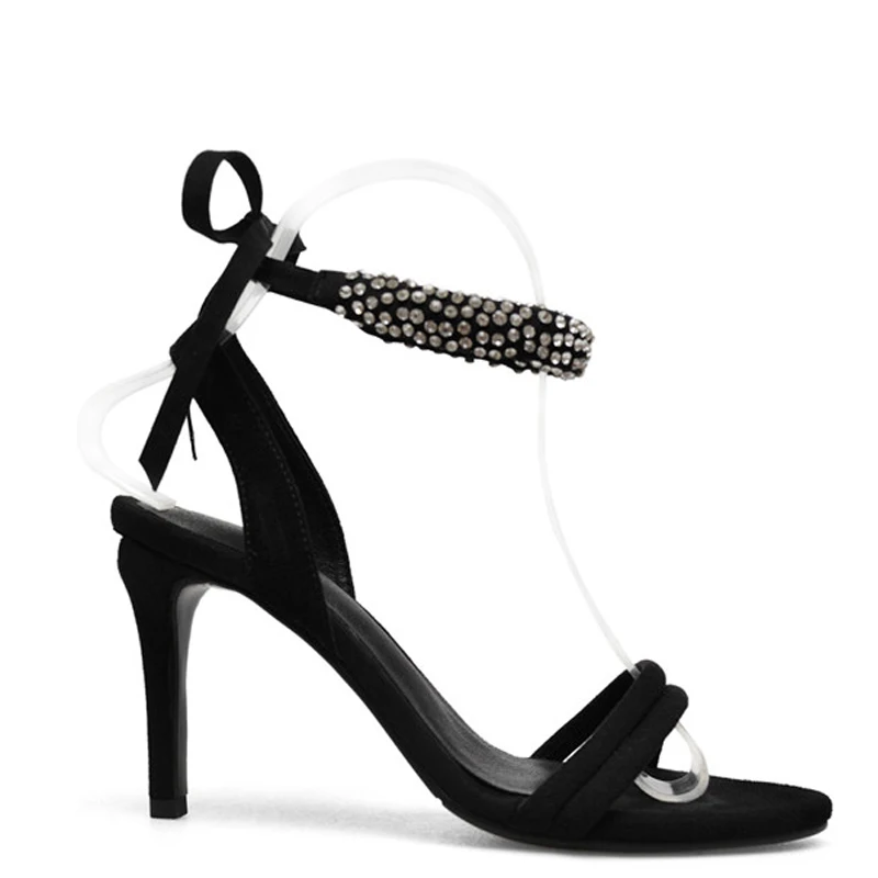 

Cocoafoal Women Rhinestone High Heels Sandals Genuine Leather Peep Toe Sexy Heels Shoes Sheepskin Open Toe Black Wedding Sandals
