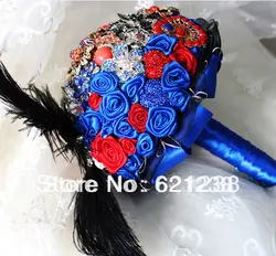 EMS бесплатная доставка, Красный и синий свадьбы невеста с цветами в руках/ювелирные изделия на заказ ручной цветок/ретро суд стиль брошь
