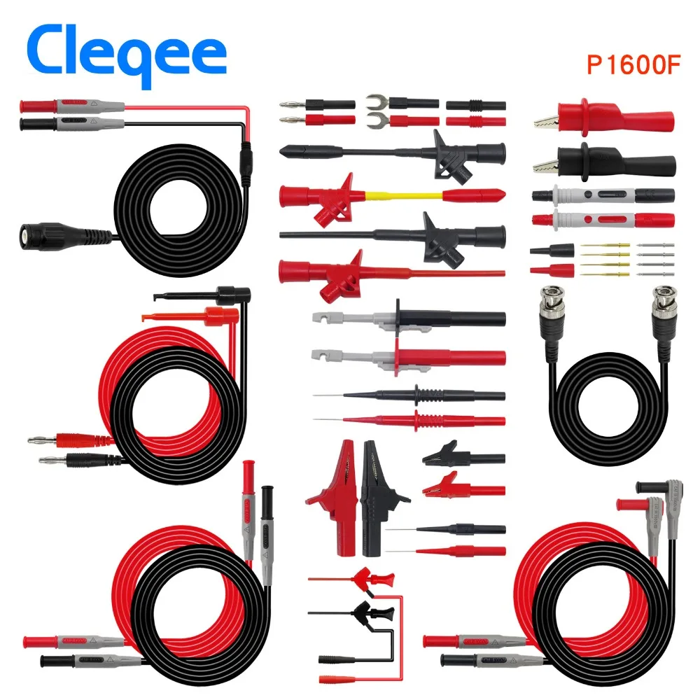 

Cleqee P1600C/D/E/F 18 in 1 Pluggable Multimeter probe test leads kit automotive probe set IC Test hook Fluke BNC-Test cable