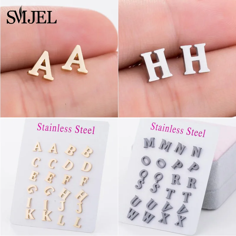 SMJEL A-Z Alphabet Earrings Stainless Steel Initial Letter Earrings for Women Girls Kids Personalize Everyday Jewelry bijoux