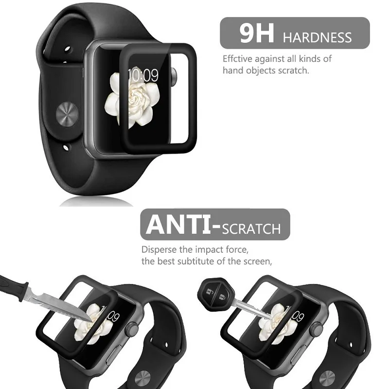 100Pcs Case Cover Hoes & 3D Full Cover Tempered Glass Screen Protector for Apple Watch Series 5 40mm 44mm Protective Film