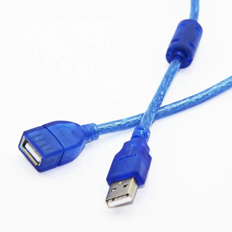 Bochara USB 2,0 кабель-удлинитель папа-мама M/F двойное экранирование(фольга+ Плетеный) Прозрачный синий 1,5 м 1,8 м 3 м 5 м 10 м