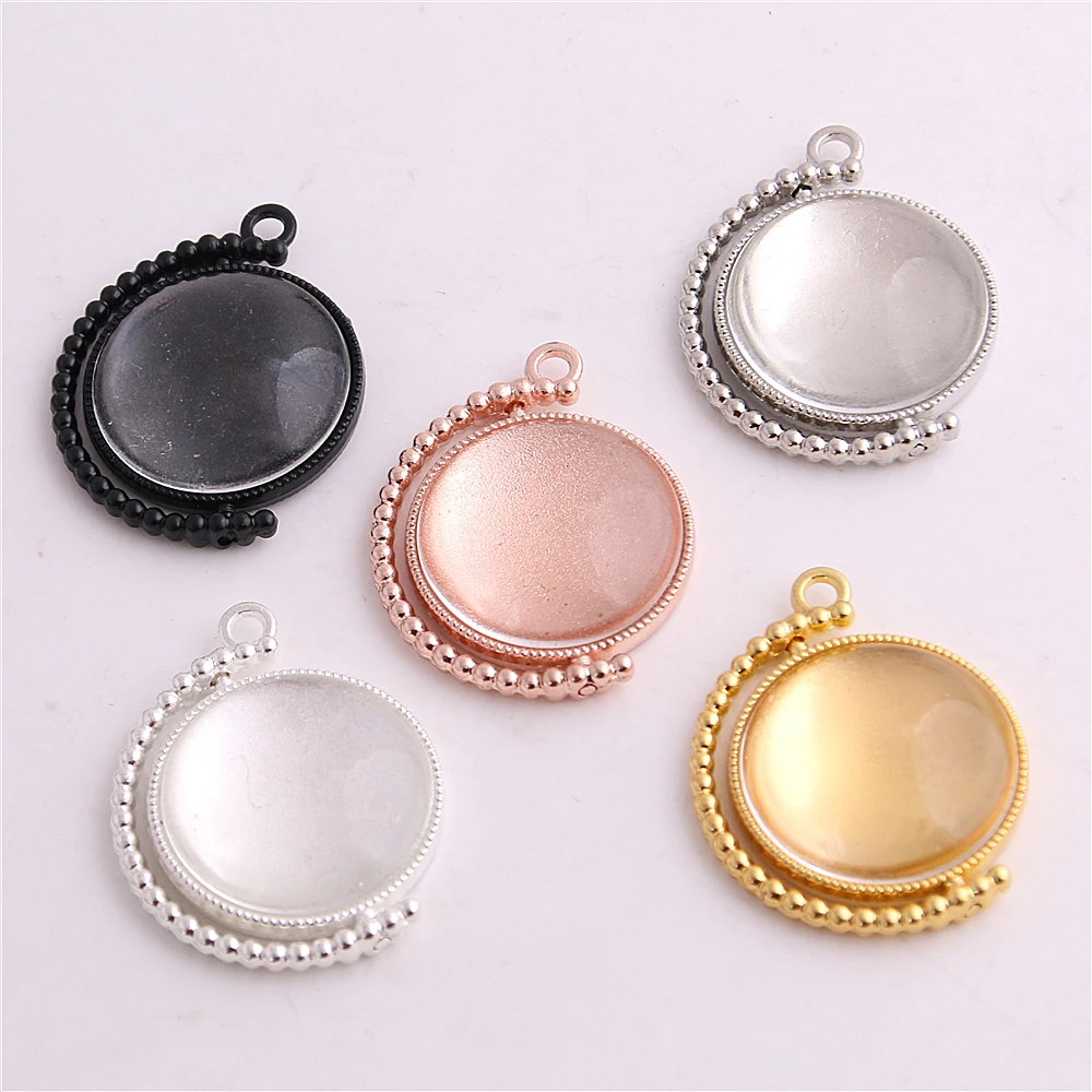 

SWEET BELL 5 set Fit 25mm Metal Zinc Alloy MIX Trendy Rond Double sided Cabochon Pendant Settings + Clear Glass Cabochons
