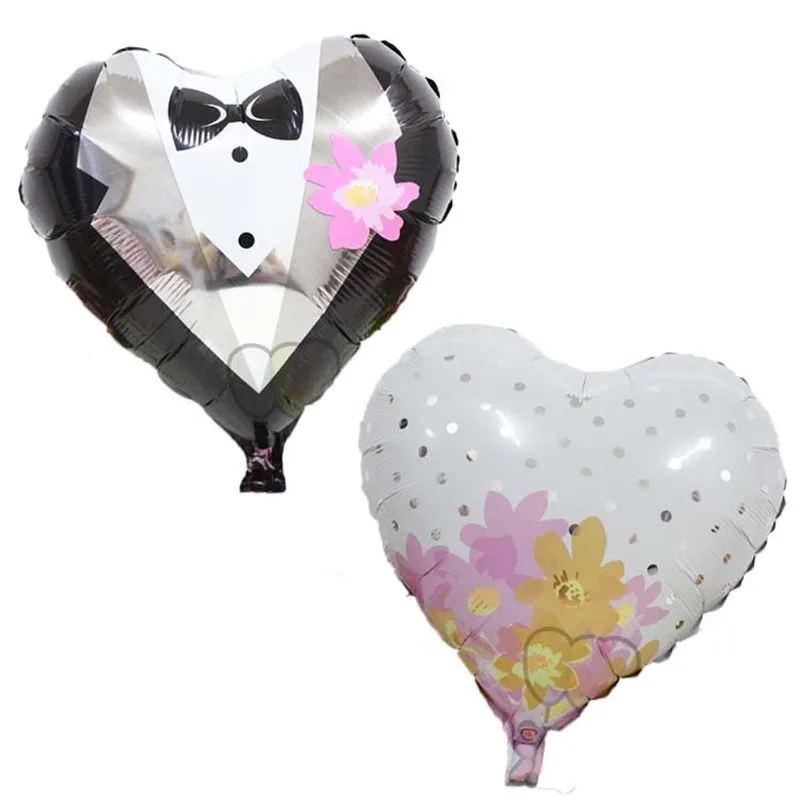 

2Pcs/set 18 inches Heart Shape Bride and Groom Foil Balloons Love Bridal Balloons For Wedding Decoration Engagement Party Favors