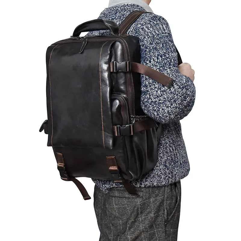 Мужской кожаный рюкзак crazy horse, многофункциональный рюкзак из натуральной кожи 14 дюймов для ноутбука, школьные сумки из коровьей кожи, сумка на плечо