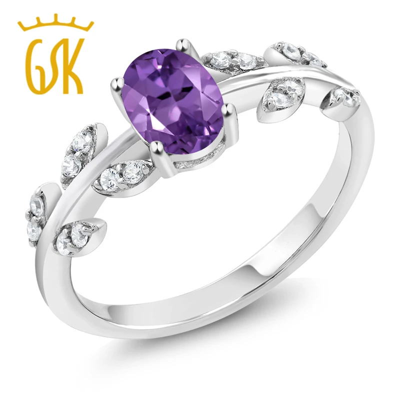 Gemstoneking 0.96 CT Овальный Фиолетовый аметист стерлингового серебра 925 Olive лоза кольцо