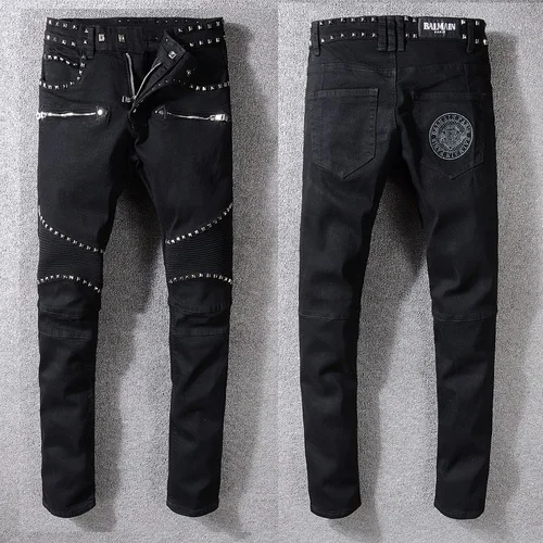 

Balmain Distressed Jeans Men Hip-Hop Biker Jeans Striped Cotton Denim Trousers Skinny Men Jean Pants Casual Pant S561