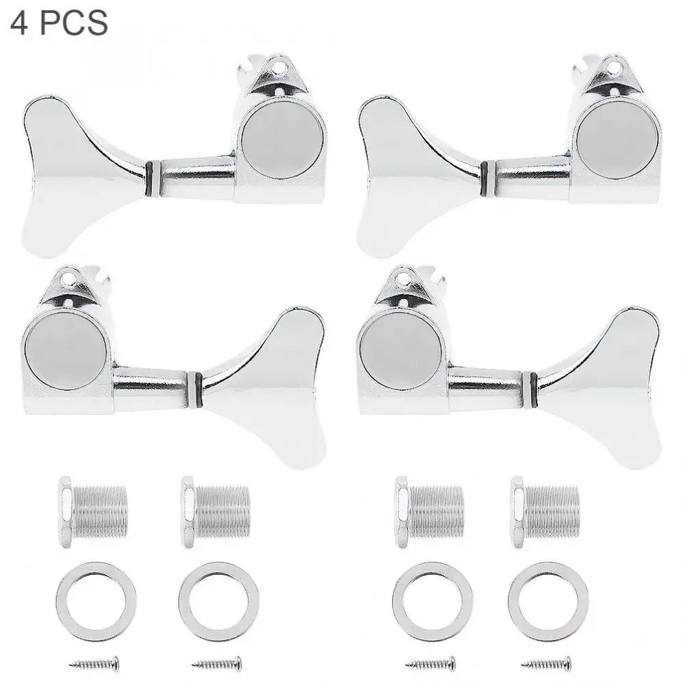 Durable 4pcs Silver Bass Tuning Pegs Tuner 2R+2L All Closed Machine