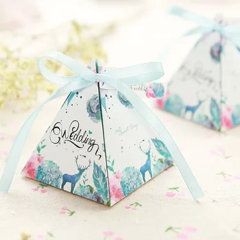 

50pcs/lot DIY Beautiful Light Blue Sweet Elk Wedding Candy Box Double Sides Different Pattern Special Gift Box Party Supplies