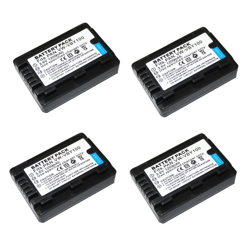4 pcs 1200mAh W VBY100 VW VBY100 Camera Battery For Panasonic HC V130
