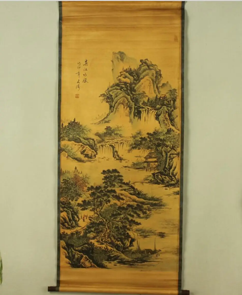 

Antique painting traditional Chinese Shi Tao Spring plumbing painting scroll painting,old paper painting