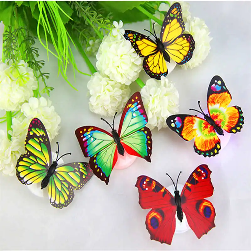 7 Colorful 5 Pcslot Beautiful Butterfly LED Night Light Lamp With Sticker for Christmas Wedding Decoration Night Lamp #2o16 (2)