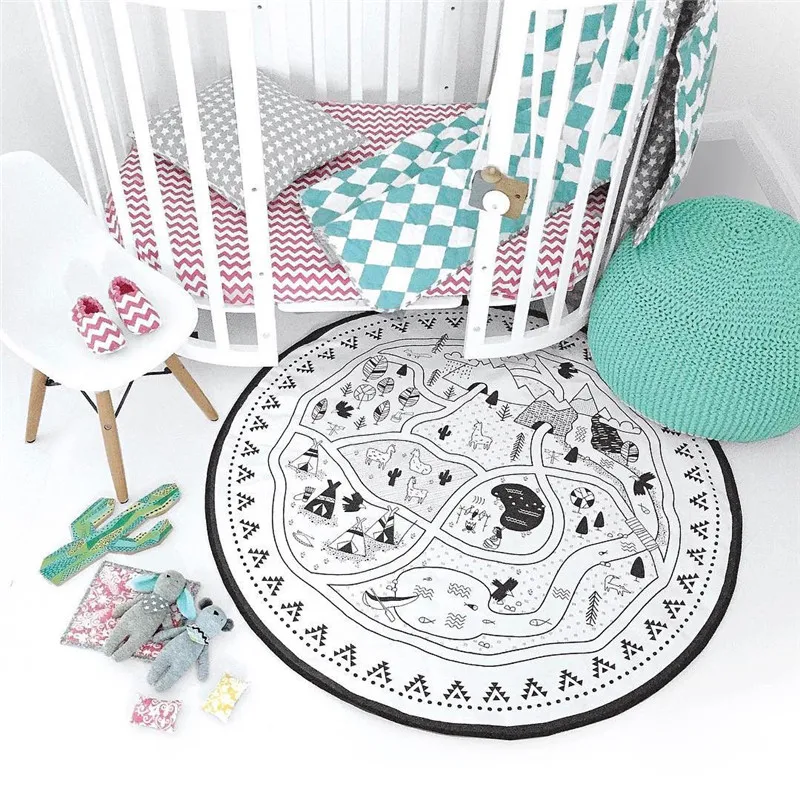 135cm Baby Play Mat Cotton Environmental Cartoon Kids Swan Round Game