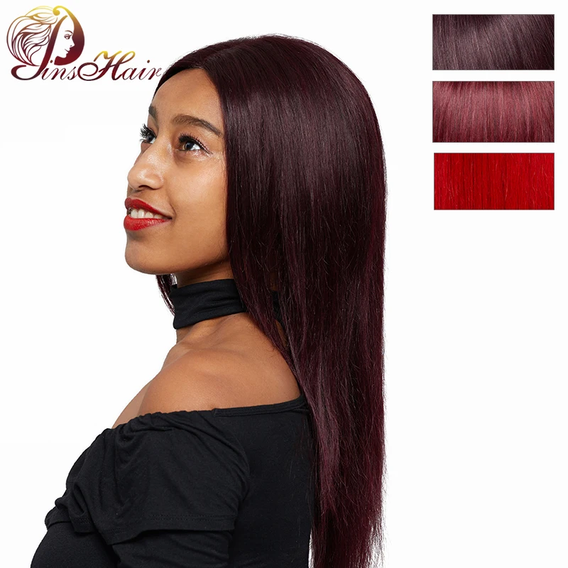Бразильские прямые волосы Pinshair, парик с кружевом спереди, бордовый, 99J, парики из человеческих волос для черных женщин, не Реми, парики из