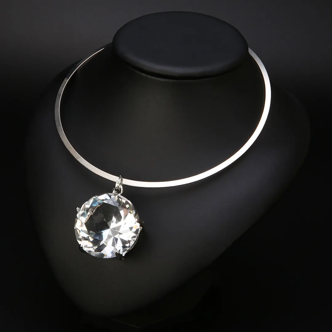 Shellhard Trendy Super Huge Crystal Necklace Exaggerate Large Big Bling Rhinestone Pendant Necklace Charms Women Party Jewelery