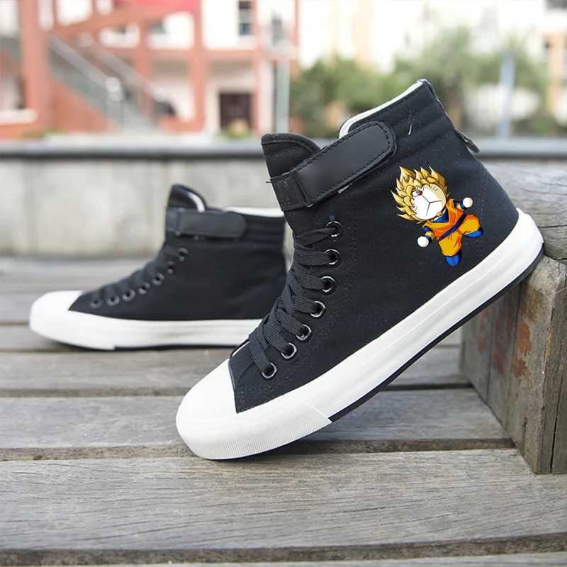 Забавная Doraemon, мультяшная музыкальная кошка, парусиновая обувь с героями мультфильмов, высокая обувь, повседневная мужская обувь на плоской подошве, модная обувь для студентов