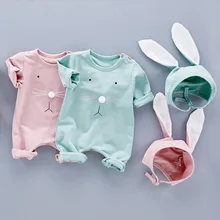 Комбинезоны унисекс, одежда для девочки, мальчика, ребёнка, мультяшный кролик, комбинезон+ уши, костюм с головным убором, комбинезон, одежда для малышей