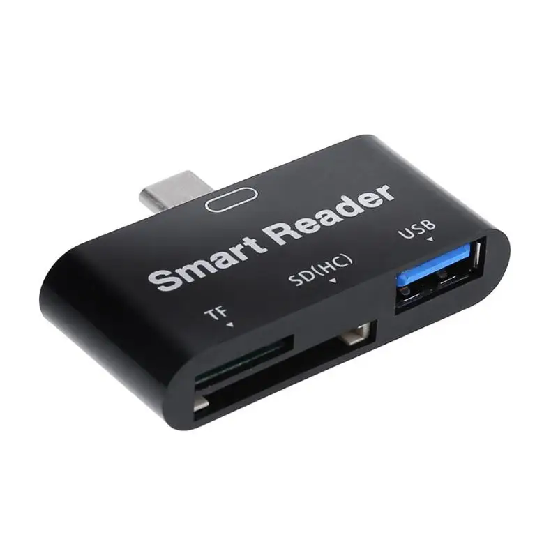 Mini 3 в 1 type-C USB 3,0 OTG SD/TF расширитель карты смарт-кардридер адаптер высокоскоростной Тип C устройство для чтения карт памяти - Цвет: Черный