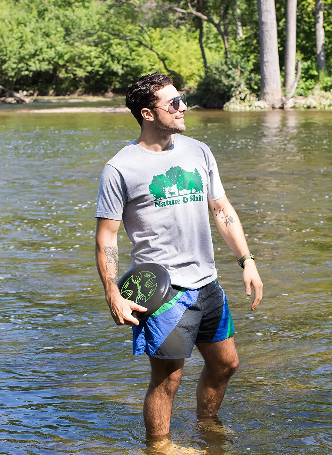 Men's Nature & Shit Funny Outdoors Cotton Short Sleeve Casual Humor, Ironic Hiking Adventure T-Shirt