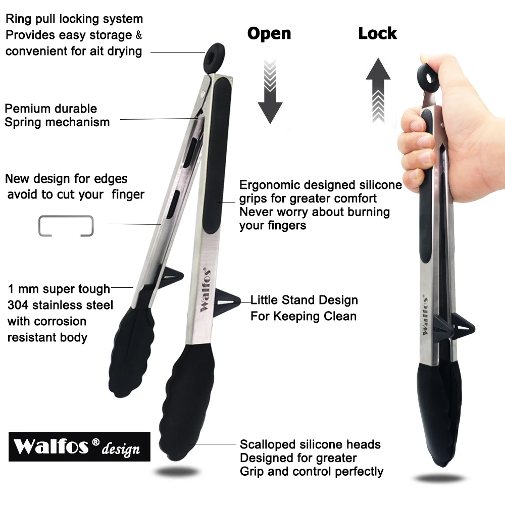 Walfos Small Tongs For Cooking - 7 inch Small Kitchen Tongs with Silicone  Tips, Great for Air Fryer Cooking, Serving, Turning, 7 in Food tongs