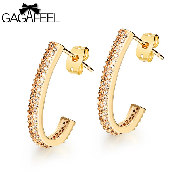Gagafeel Women Earring Stud Earrings J Type Micro Zircon Gold Color Gagafeel Women Earring Stud Earrings J Type Micro Zircon Gold Color Cooper Vintage Jewelry Silver