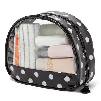 

Waterproof Transparent PVC Dot Bath Cosmetic Bag Women Make Up Case Travel Zipper Makeup Wash Organizer Toiletry Storage Kit