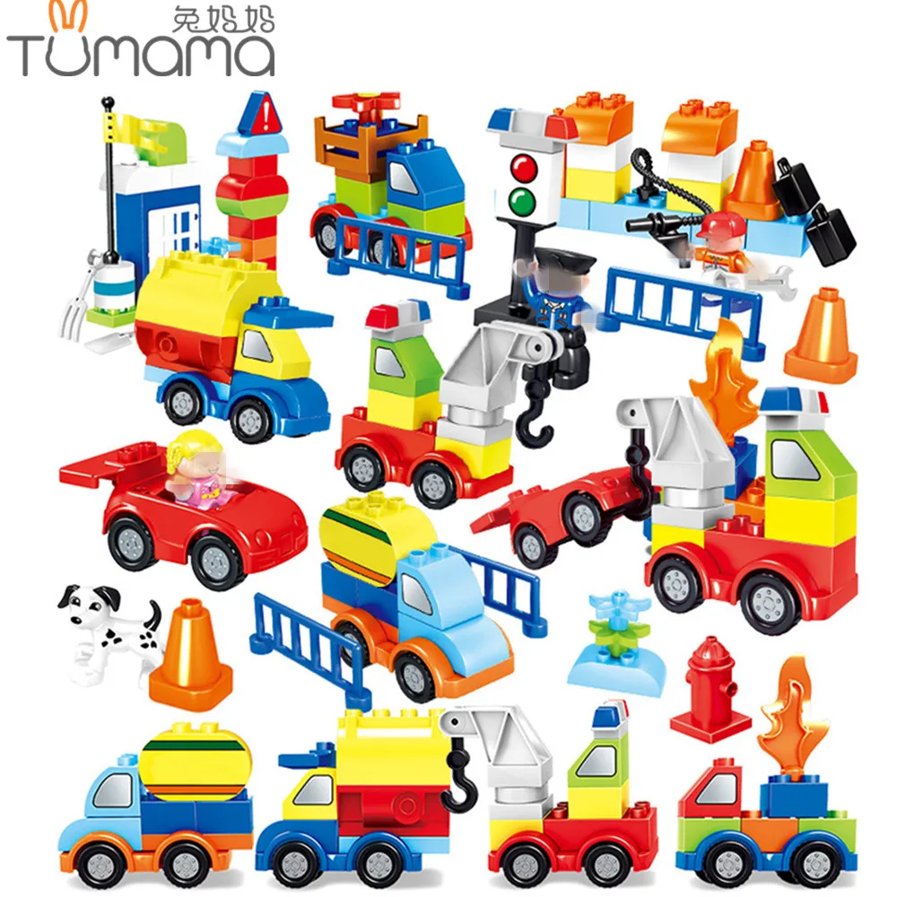 Tumama 125pcs Trucks Cars Model Blocks Figures Parts Compatible Legoed Duploe Educational Diy Bricks Toys For Children Big Size