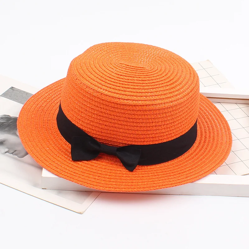Летняя соломенная шляпа для девочек с бантом в британском стиле; детская соломенная шляпа для девочек; пляжная шляпа от солнца - Цвет: orange