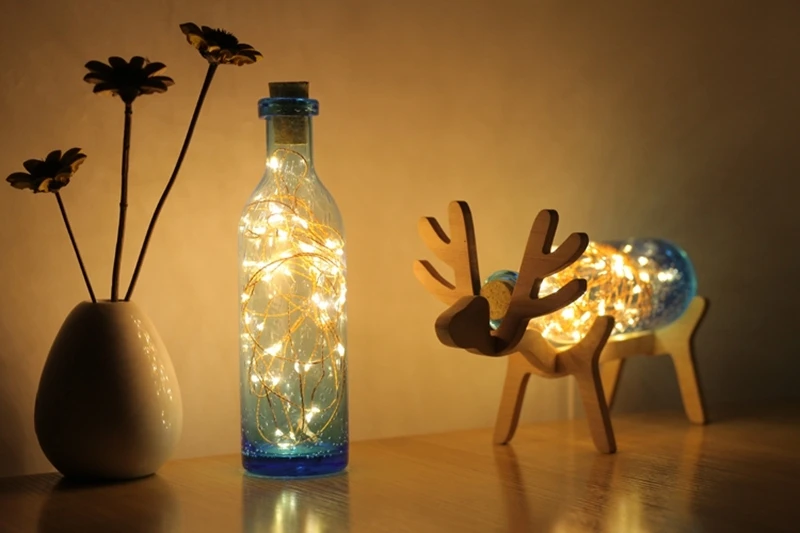 Nordic Creative Wood Deer Lamp LED Strip Lights Handmade Blue Glass Bottle Night Lights Art Deco USB Lighting Chirstmas Birthday Gift (10)