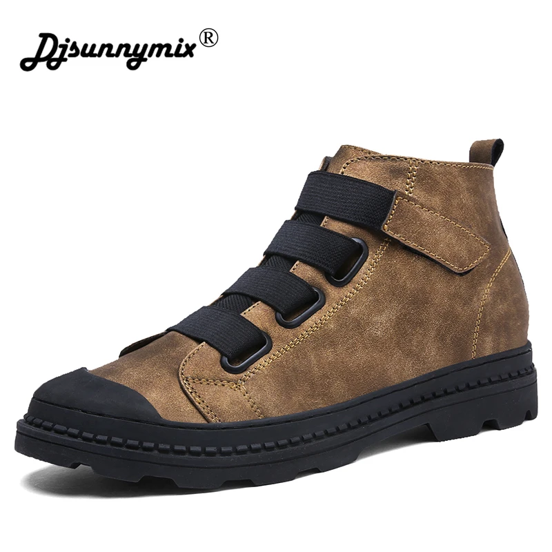 

DJSUNNYMIX Men Ankle Boots Retro Martin Boots Man Microfiber Leather High Top Shoes Non-slip Outdoor Casual Shoes