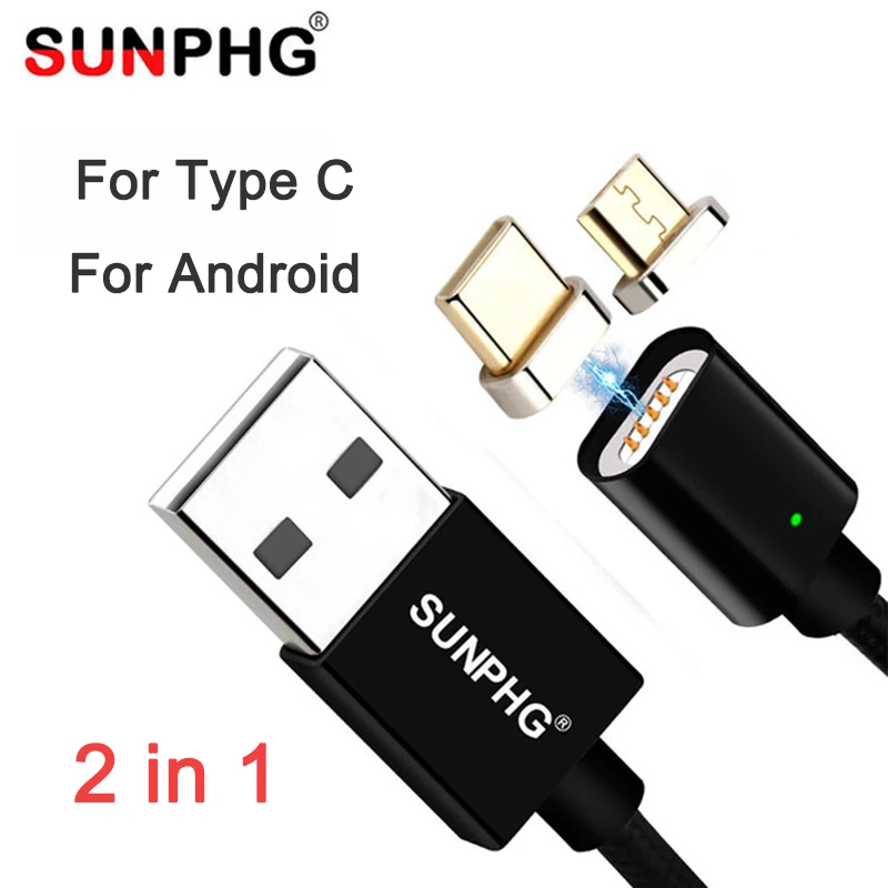 

SUNPHG 2m Magnetic Charger Cable For Android Type C Magnet Data USB Fast Charging Wire Nylon Braided Line For Samsung xiaomi