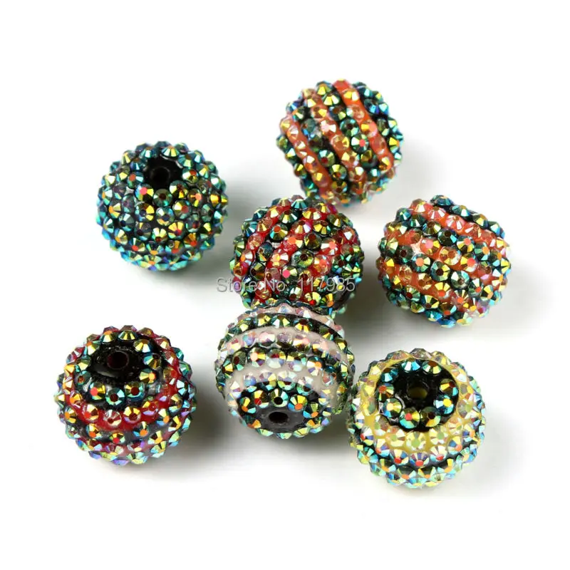 

Clearance Sale 22mm 10Pcs Mixed AB Rhinestone Resin Striped Ball Beads Chunky Bubblegum Necklace Beads